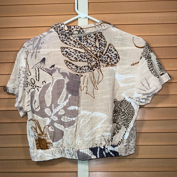 Z & L Cropped Top Safari Animal Print Linen Cotton Women’s size Medium - Picture 2 of 7
